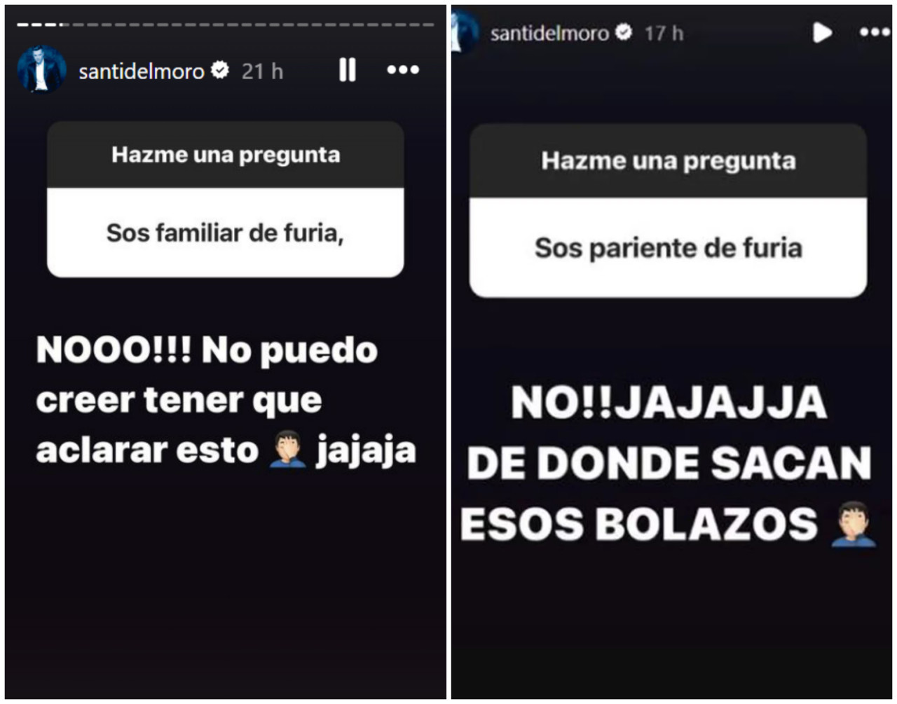 Las aclaraciones de Santiago del Moro sobre su supuesto parentesco con Furia. Fotos: Instagram.